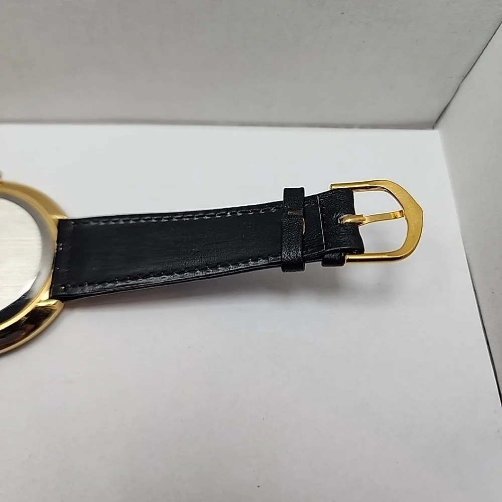 Womens Pierre Bernard Butterfly Watch Gold Glitter Black Leather New Battery